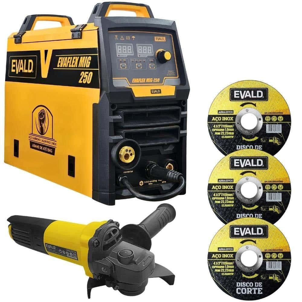 Máquina Solda EVAFLEX MIG-250 com Esmerilhadeira 850W EV850 e 3 Discos EVALD