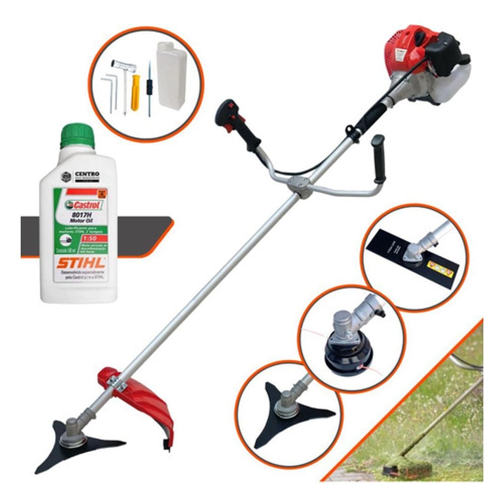 Roçadeira À Gasolina Anmax Cg430 Profissional 43cc 2HP com Faca 3p + Faca 2p + Óleo de Motor 2T Stihl