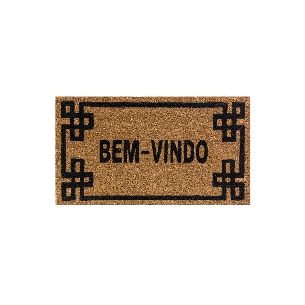 Capacho Retangular Fibra De Coco Base PVC 60x33cm - Komeco - Borda Preto