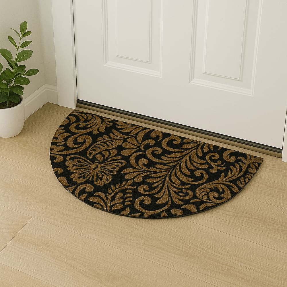Capacho Meia Lua Fibra De Coco Base PVC 60x33cm