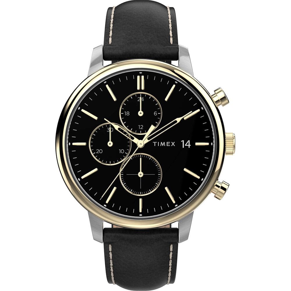 Relógio Timex Chicago Chronograph para homens, estojo de 45 mm, pulseira de couro