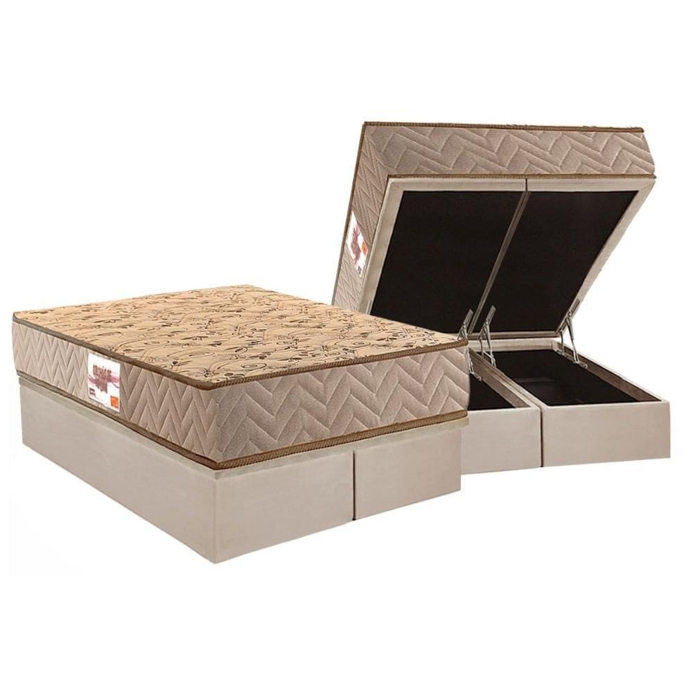 Cama Box Baú King: Colchão Ortopédico Paropas D28 AG65 Royalle Clean + Base CRC Suede Clean (193x203)