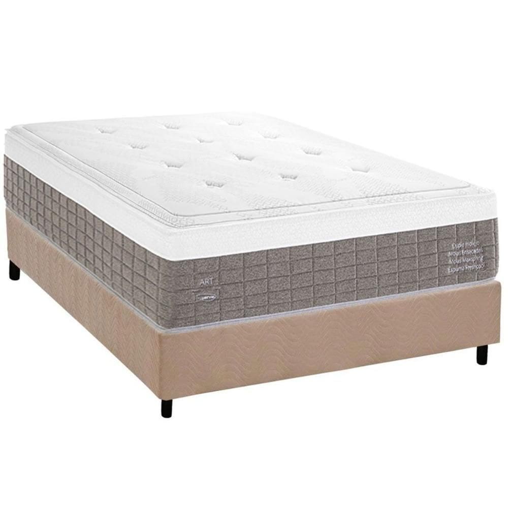 Conjunto Box Casal: Colchão Molas Herval Maxspring C1784 + Base CRC Suede Clean (138x188)