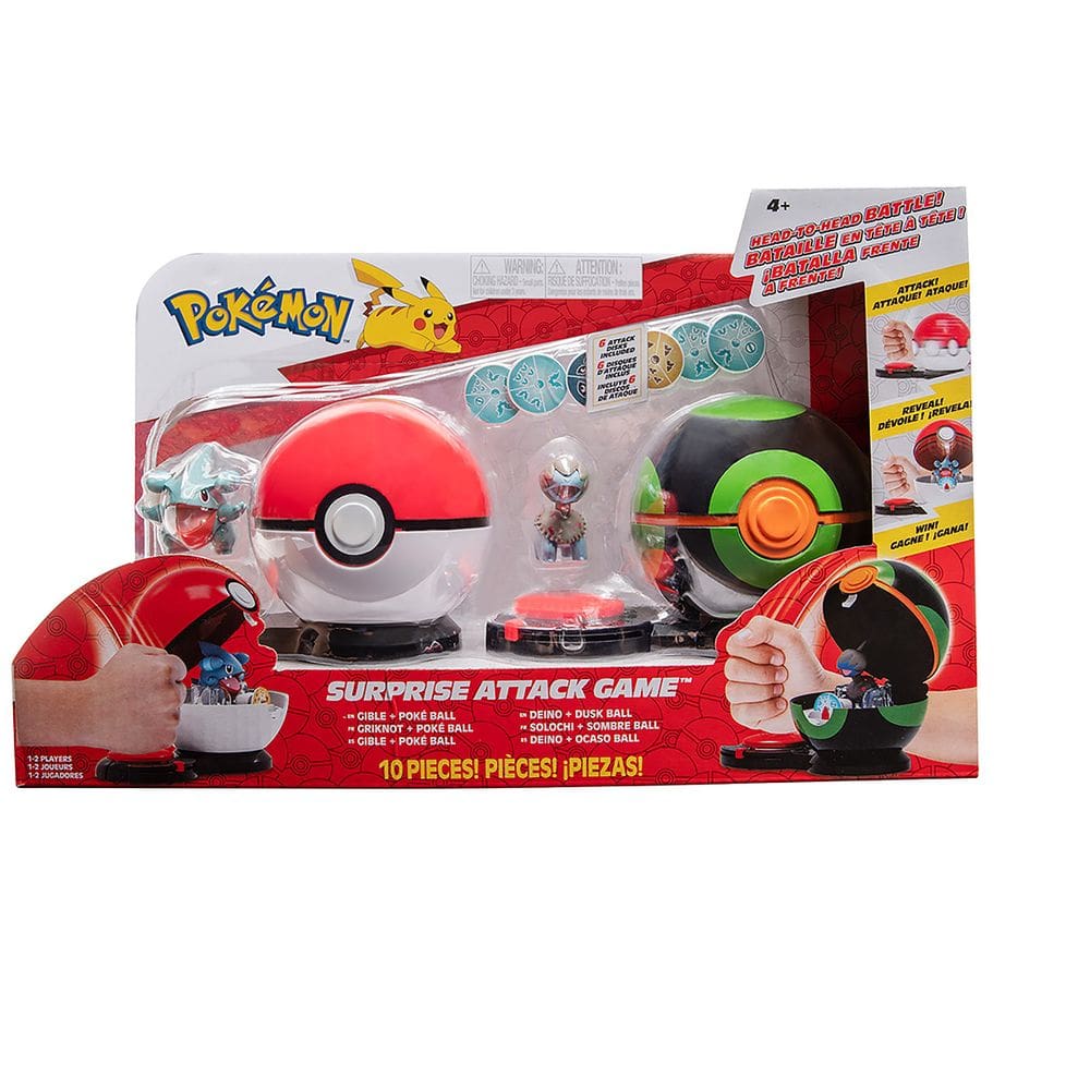 2 Pokébolas Ataque Surpresa Com Bonecos Gible E Deino - Pokémon