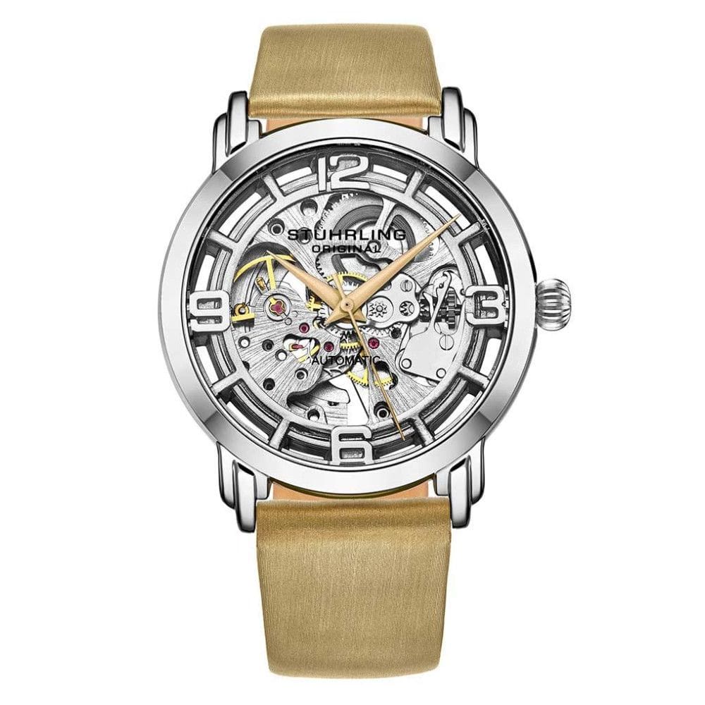 Relógio Automático Winchester 3982 40mm com Mostrador Prateado e Pulseira de Couro Bege Fivela Tang Prata - Stuhrling.