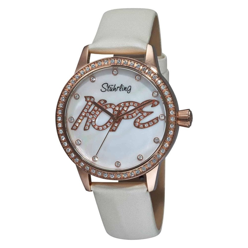 Relogio feminino Lady Hope 519H com pulseira de couro off white e mostrador branco rosa de 38mm Stuhrling.