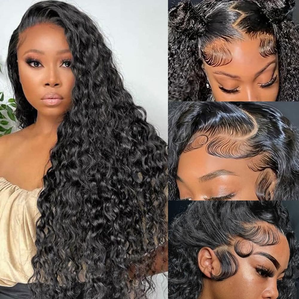 Perucas frontais de renda VKorun Water Wave 200 Density Human Hair