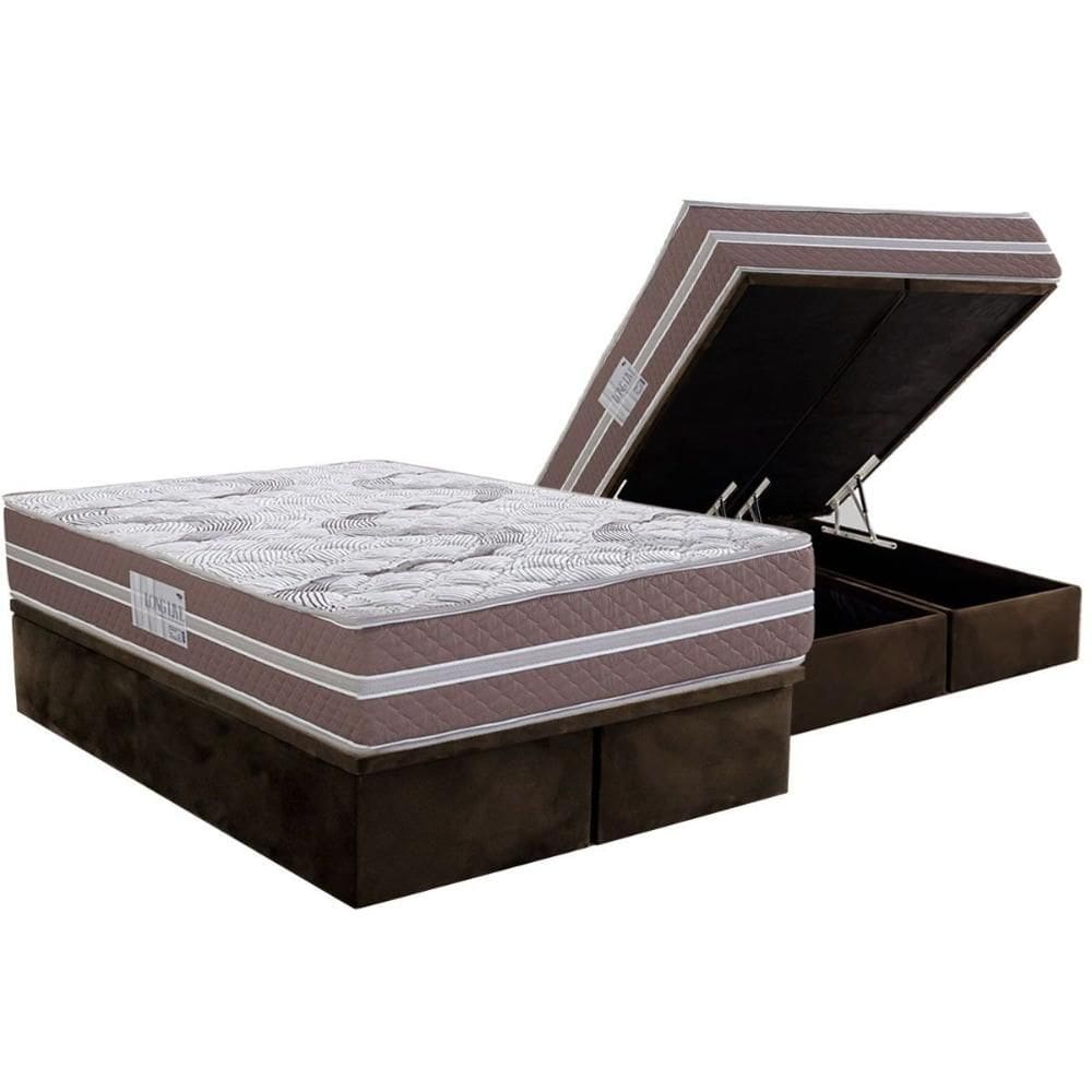 Conjunto Box Baú Queen: Colchão Espuma Herval D33 Long Live + Base CRC Suede Brown (158x198)