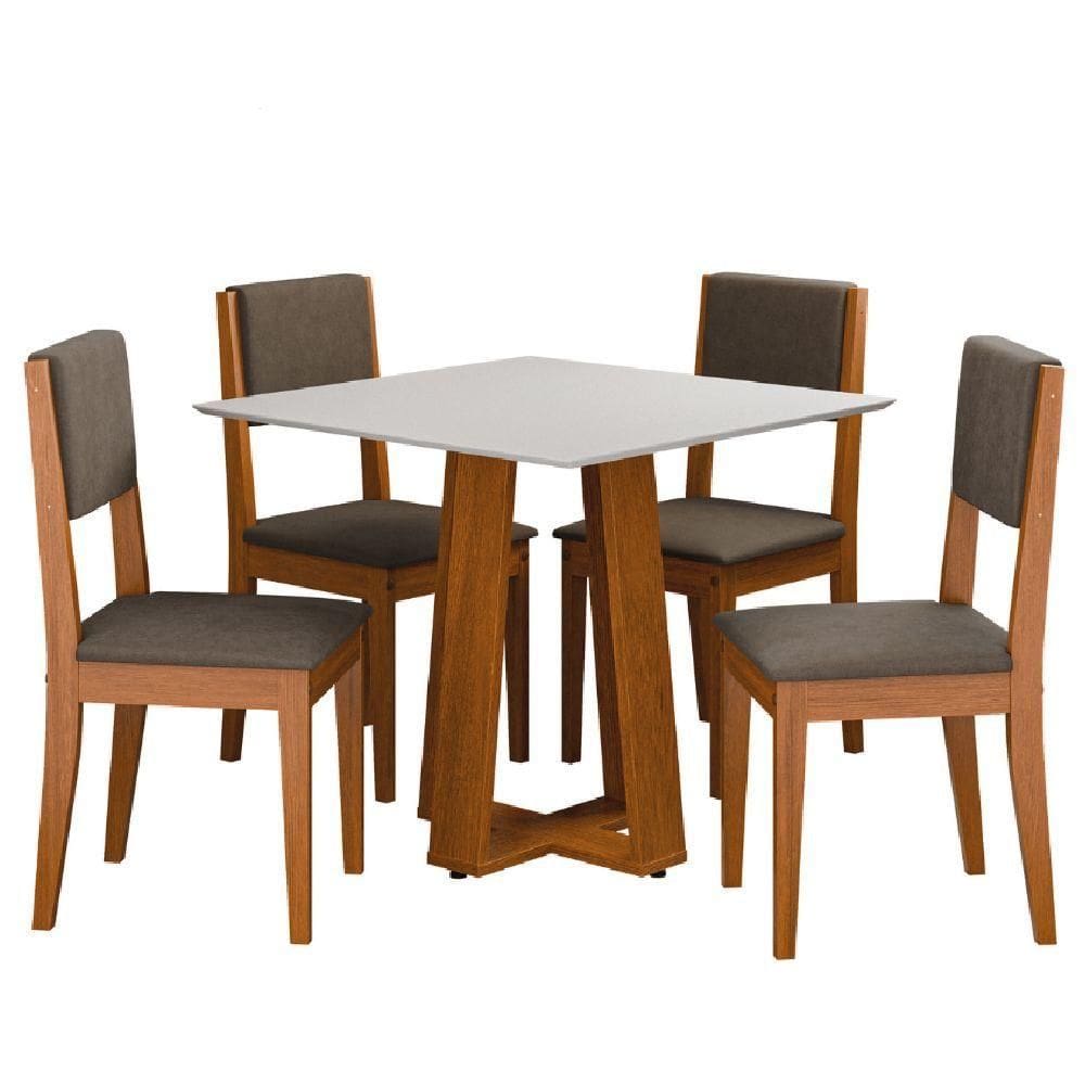 Conjunto Sala De Jantar Mesa Athenas Quadrada 0,90m 4 Cadeiras Trento Dobuê Madeirado Castor