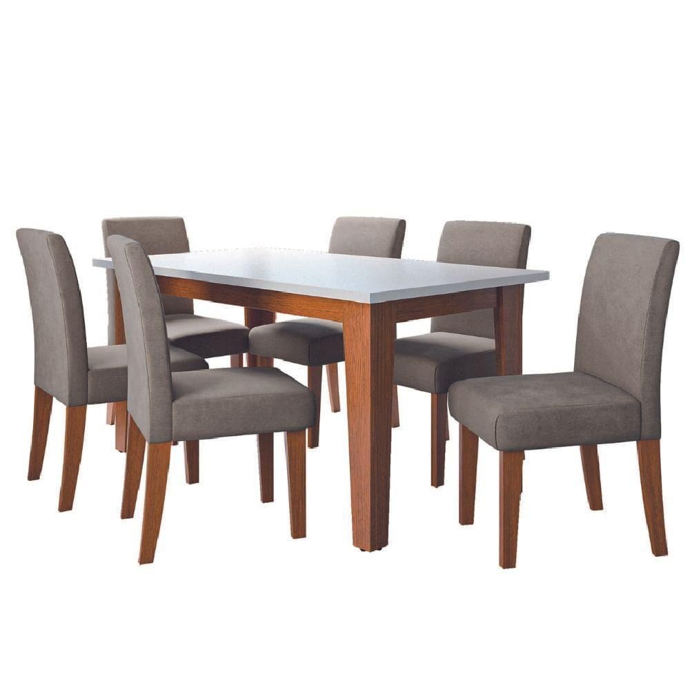 Conjunto de Sala de Jantar Mesa Miami 1,60m com 6 Cadeiras Trieste Dobuê - Madeirado/Mascavo