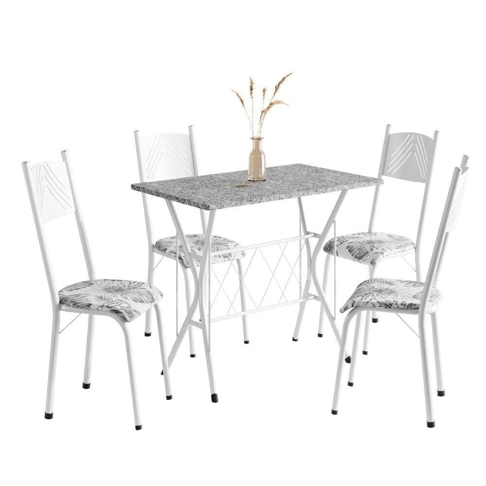 Conjunto De Mesa Sala De Jantar Bruna 1m Com 4 Cadeiras Granito Tubular Artefamol Branco Flor