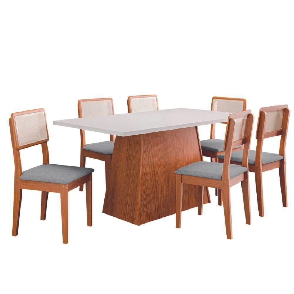 Conjunto Sala De Jantar Mesa 1,60m Trento 6 Cadeiras Santiago Dobuê Madeirado / Cinza