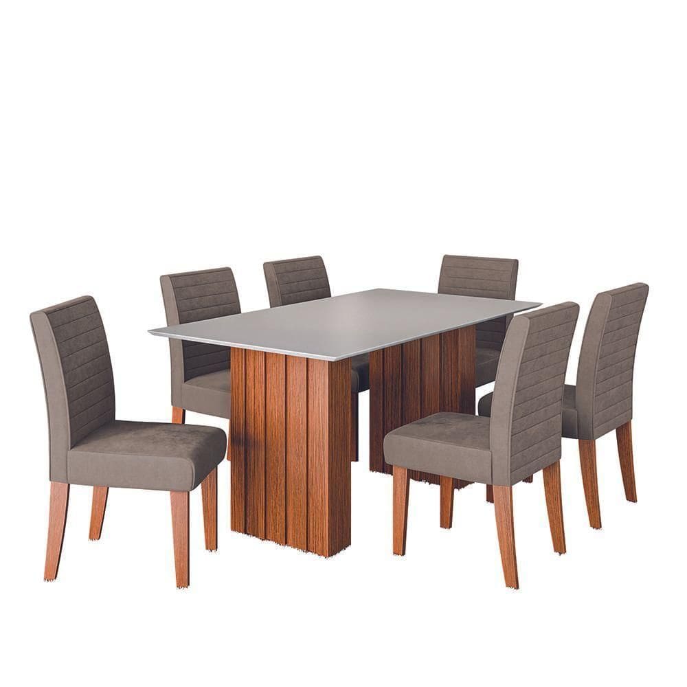 Conjunto De Mesa Sala De Jantar Ripada Santiago 1,60m 6 Cadeiras Creta Dobuê Madeirado/Mascavo