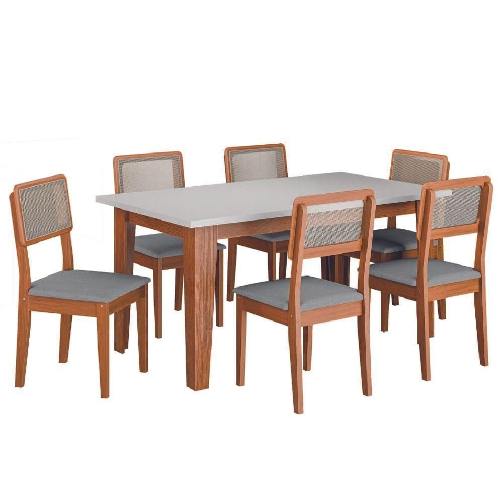 Conjunto Sala De Jantar Mesa Miami 1,60m 6 Cadeiras Santiago Dobuê Madeirado / Cinza
