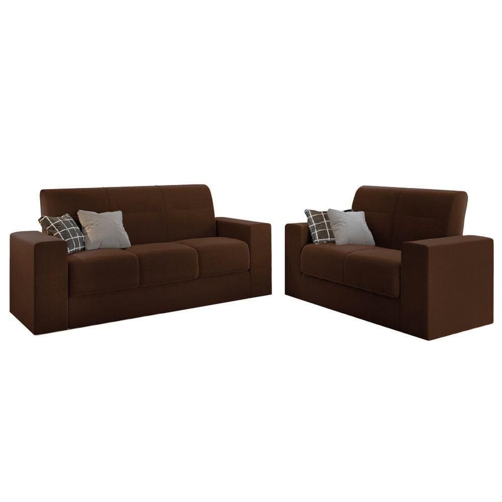 Conjunto De Sofá 2 E 3 Lugares Leon Veludo Mamflex Marrom