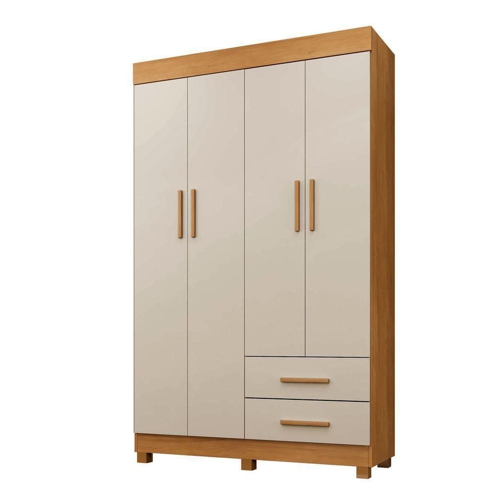 Guarda Roupa New Copacabana 4 Portas 2 Gavetas 5 Prateleiras Cinamomo Off