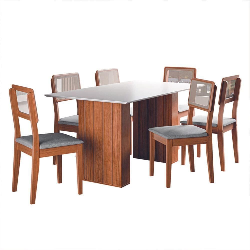 Conjunto De Mesa Sala De Jantar Ripada 1,60m 6 Cadeiras Santiago Dobuê Madeirado / Cinza