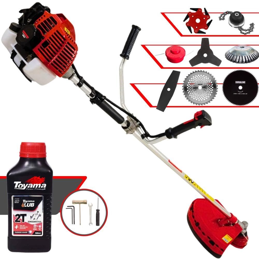 Roçadeira Robusta Kawashima KW52L À Gasolina 2T 52cc 2,5HP 10.000rpm Multifunções Completa Com Carretel de Nylon + 7 Lâminas de Corte + ÓLEO TOYAMA