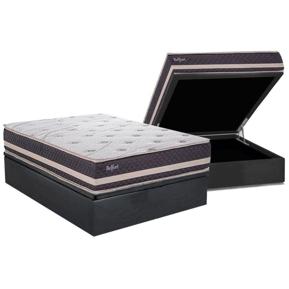 Cama Box Baú Casal: Colchão Ortopédico Herval AG65 Belfort + Base CRC Suede Gray (138x188)