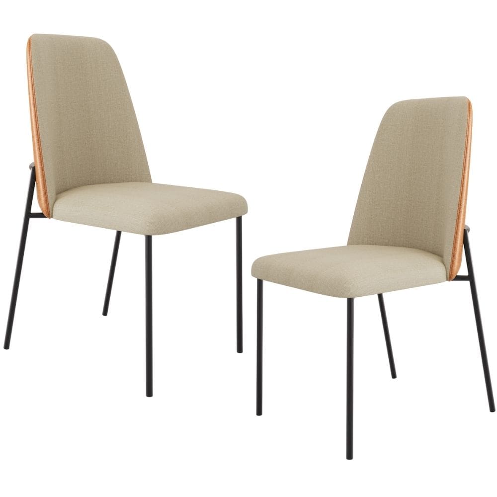 Kit 02 Cadeiras Decorativa Estofada Sala De Jantar Bella L02 Couríssimo Whisky Linho Bege - Lyam Decor