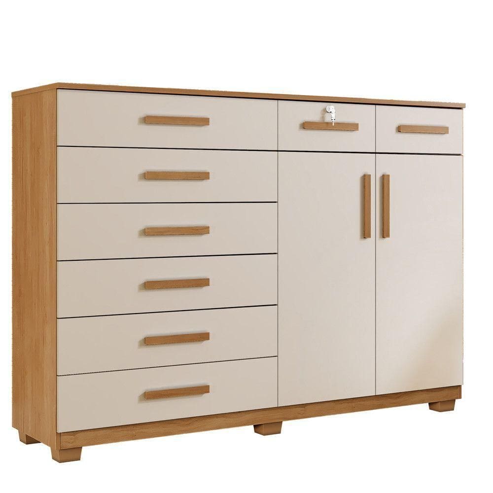 Cômoda New Triunfo 8 Gavetas 2 Portas 2 Prateleiras Cinamomo Off