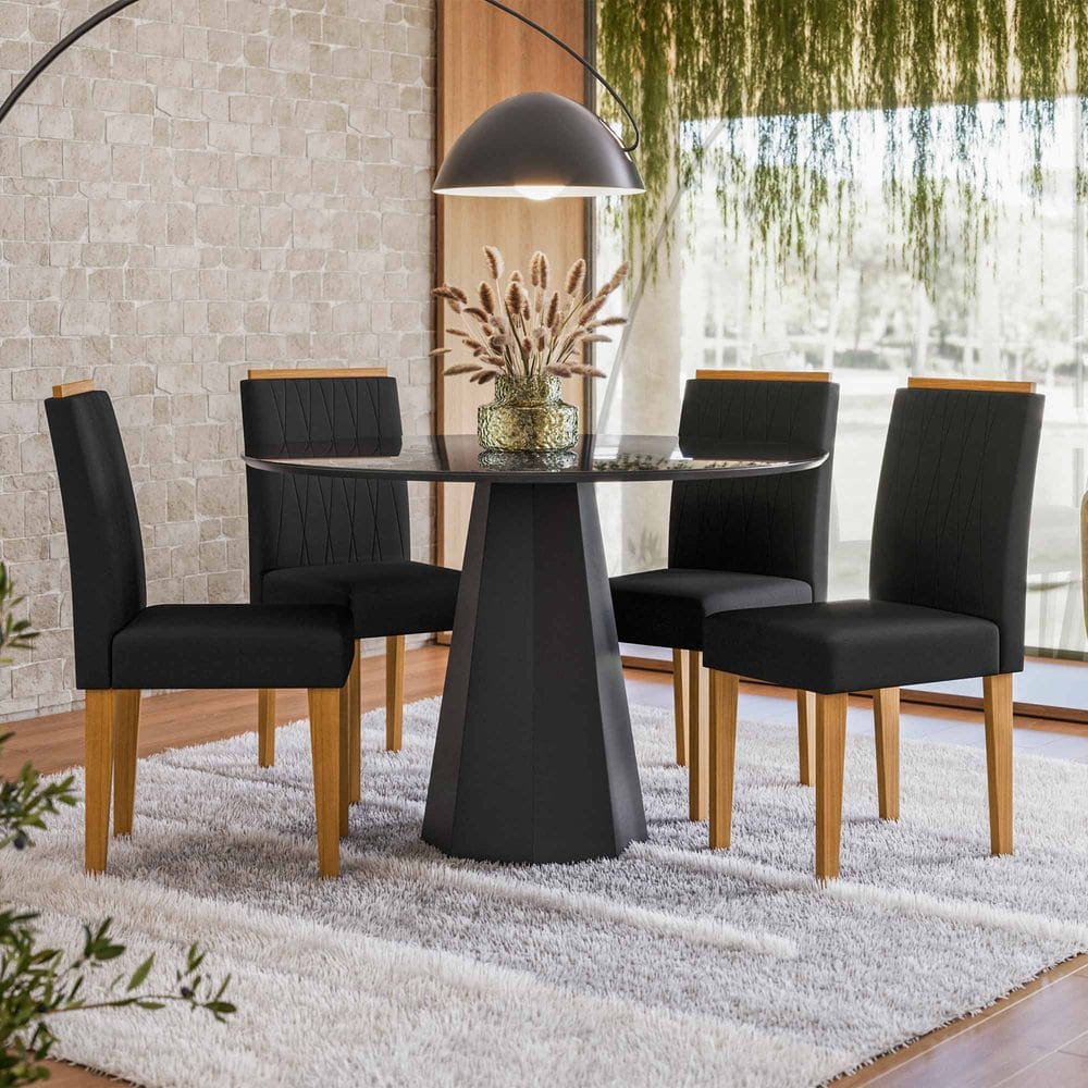 Conjunto Sala de Jantar Mesa Isis 1,17m com 4 Cadeiras Ana Preto/YpêJa03 - New Ceval