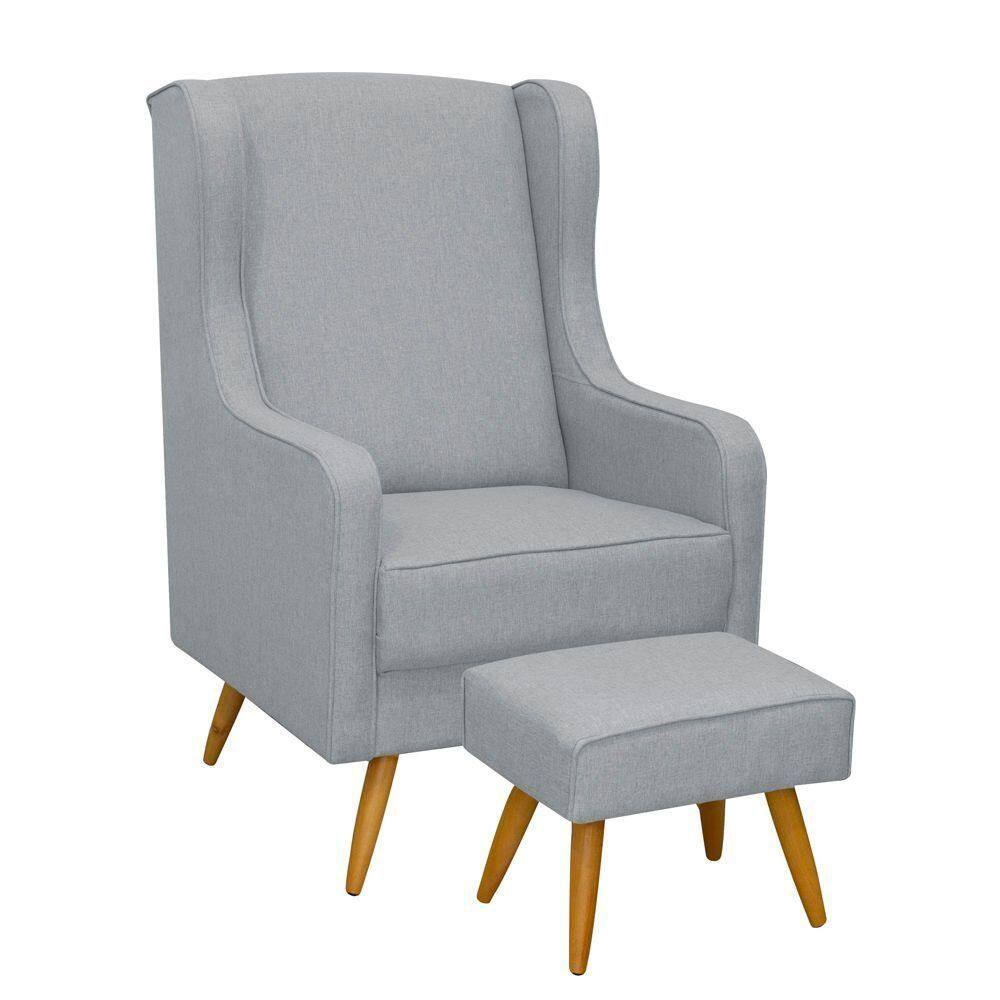 Poltrona Sala Amamentação E Puff Giovanna Linho Cinza