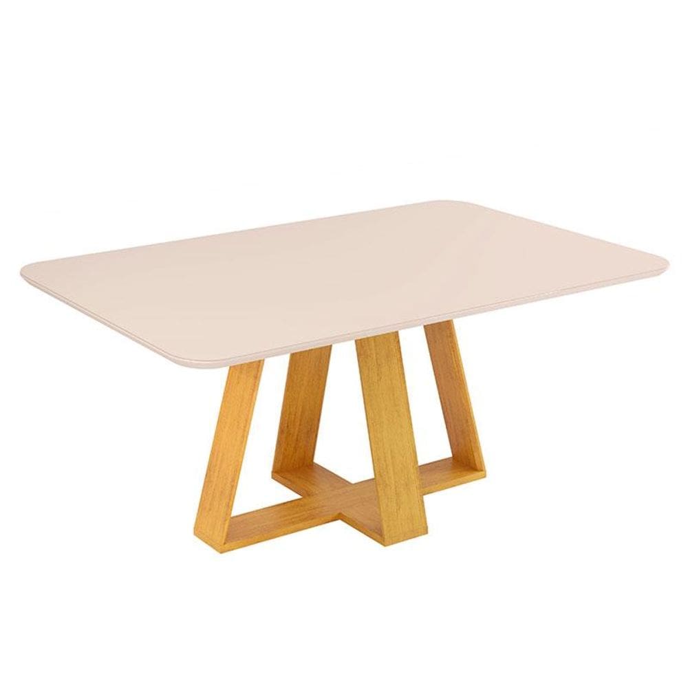 Mesa de Jantar Kiara Tampo Chanfrado Curvo Cedro Off White - DJ Móveis