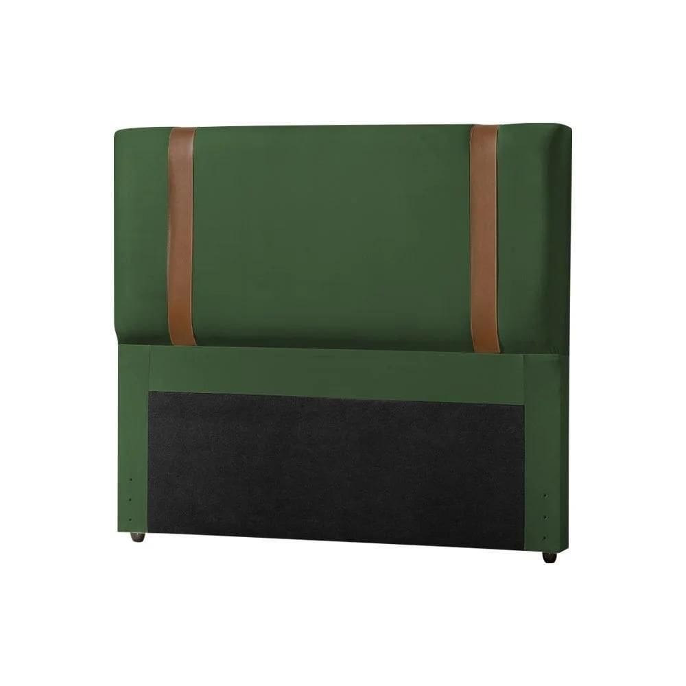 Cabeceira Queen Estofada Zeus 160cm Com Cintos De Couro Veludo Verde