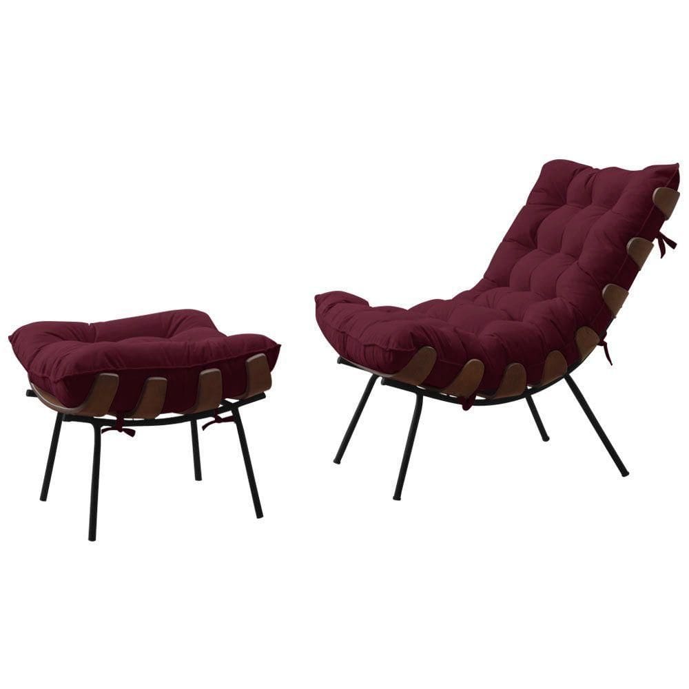 Poltrona Costela Adão Com Puff Veludo Bordo