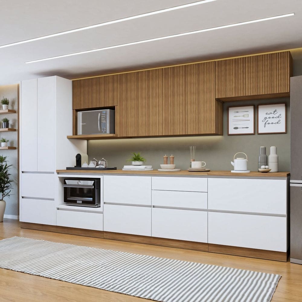 Cozinha Completa Modulada 7 Peças 9 Portas 7 Gavetas com Rodapé Norten Branco/Marrom