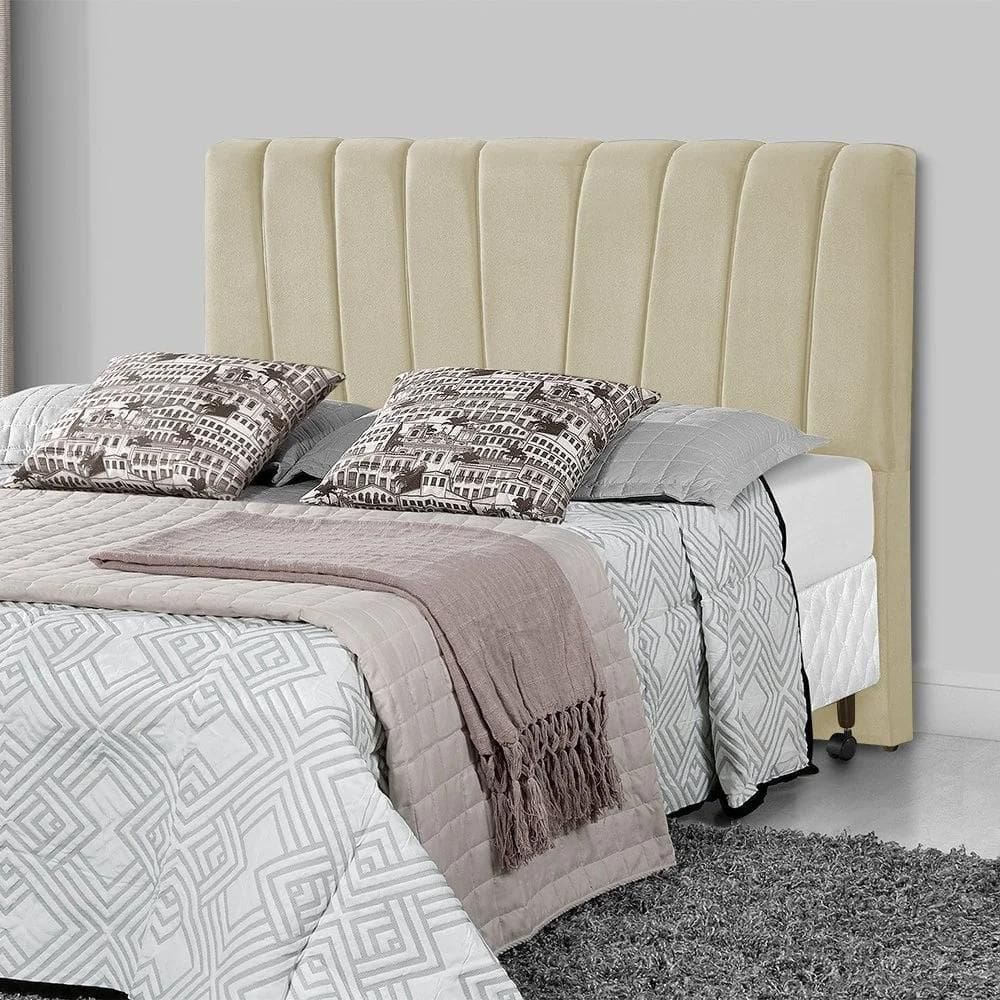 Cabeceira Queen Estofada Americana Premium 160cm Veludo Bege