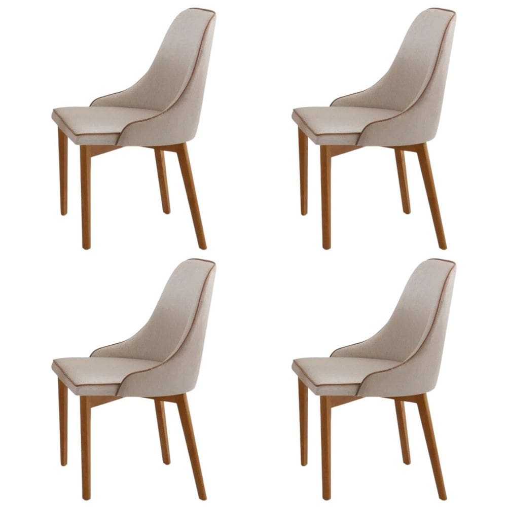 Kit 4 Cadeiras em Madeira Maciça Jazz Off White / Star Caramelo / Imbuia Natural