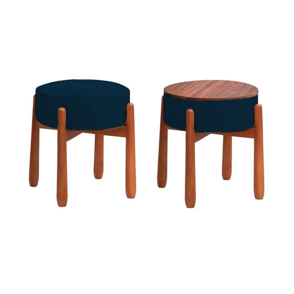 Puff Decorativo Redondo Luxo - Tecido Azul Royal