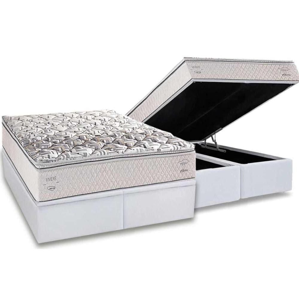 Cama Box Baú Queen: Colchão Ortopédico Herval AG65 Santorini C1604 + Base CRC Linhão White (158x198)