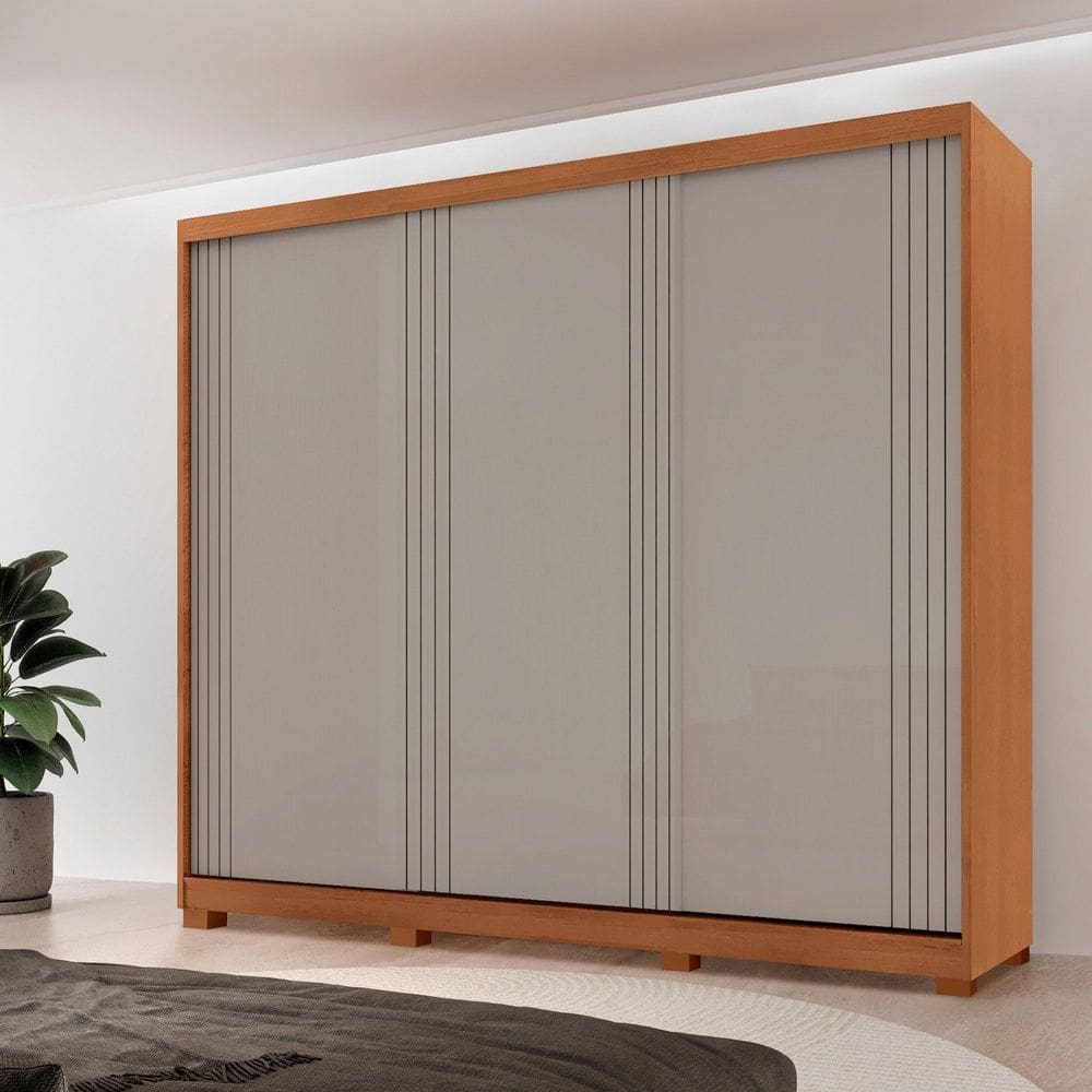 Guarda-roupa Casal 100% Mdf 3 Portas de Correr com Pés Chile NATURALLE / OFF WHITE