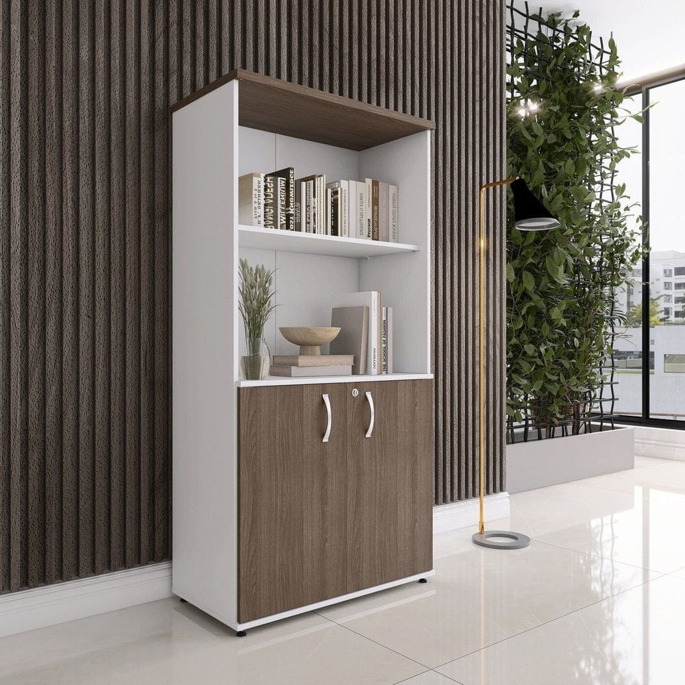 Armário Misto 2 Portas Pivotante 159,6x79,2x41 Cm Branco/Walnult