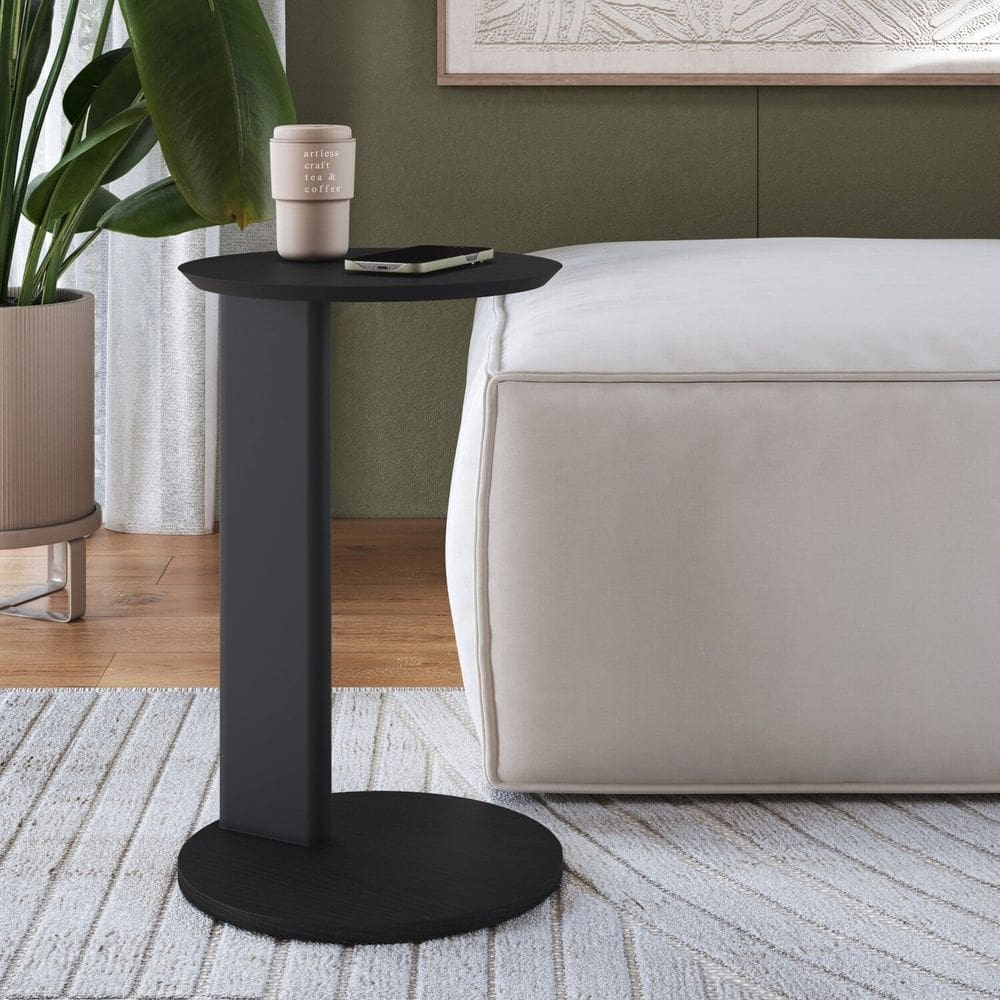 Mesa Lateral Apoio Sofá Orgânica Chanfrado Pé Madeira Complementos Nero/Preto