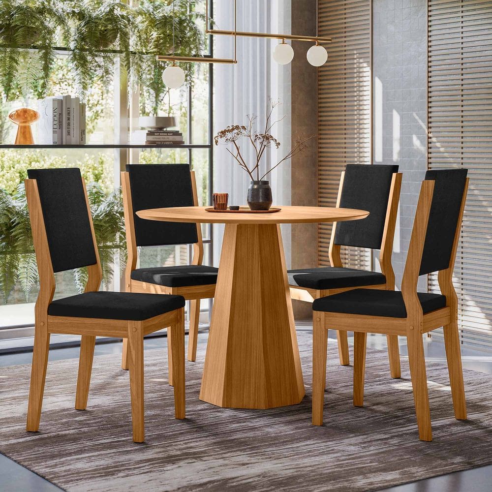 Conjunto Sala de Jantar Mesa Isis 1,00m Tampo em Mdf com 4 Cadeiras Carol Ypê/Ja03 - New Ceval