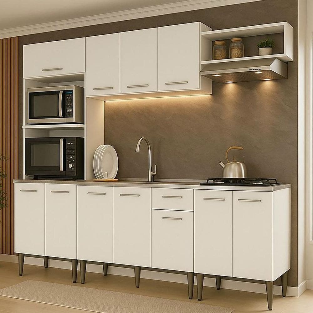 Cozinha Compacta Modulada 5 Peças Armário Torre Quente Veneza Branco