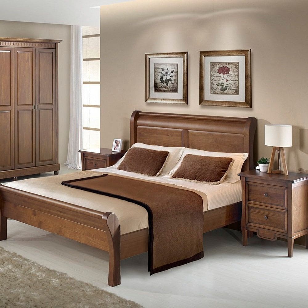 Cama de Casal 140cm Madeira Maciça Amsterdã Amendoa