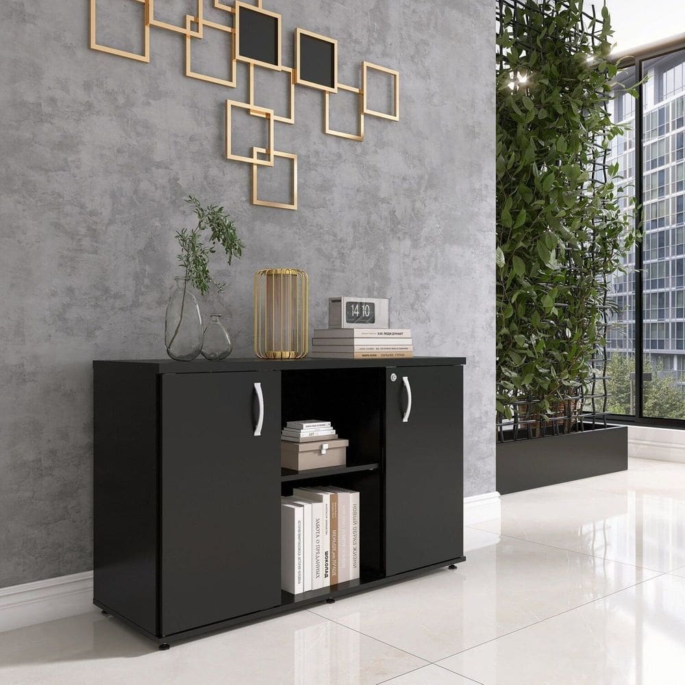 Armário Credenza 2 Portas Pivotante Cred Preto