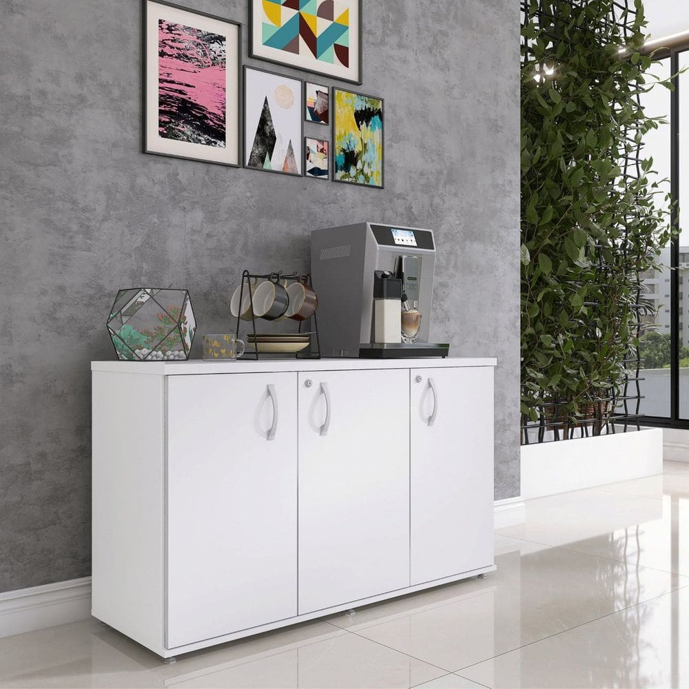 Armário para Escritório 3 Portas Pivotante Credenza Branco