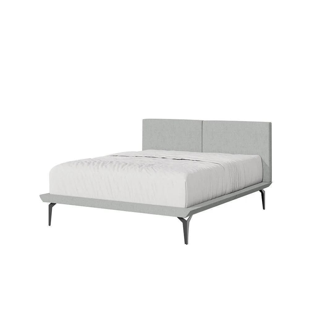 Cama Casal Japonesa Tóquio Com Cabeceira Almofadada Linho Cinza