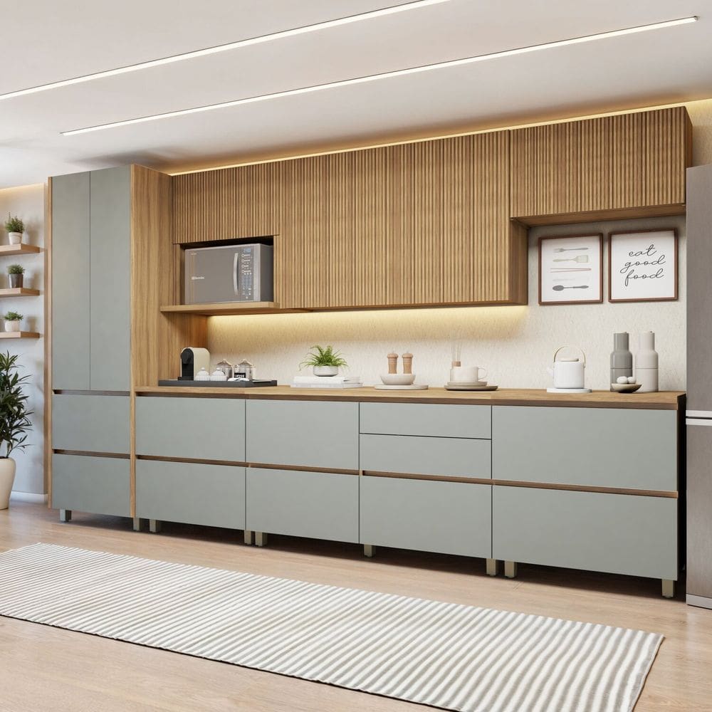 Cozinha Completa Modulada 7 Peças 10 Portas 7 Gavetas Norten Marrom/Verde