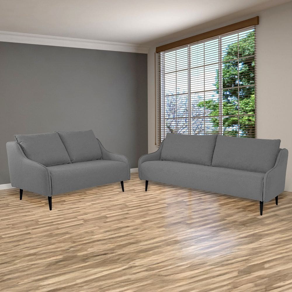 Conjunto Sofá para Sala de Estar 3 e 2 Lugares Lizzy Cinza