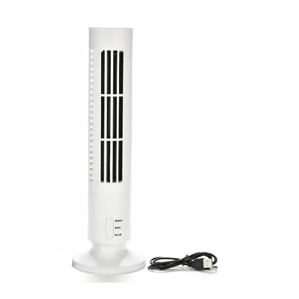 Ventilador Torre Vertical Portatil Usb Mini Bivolt Compacto 2 Velocidades Mesa Branco