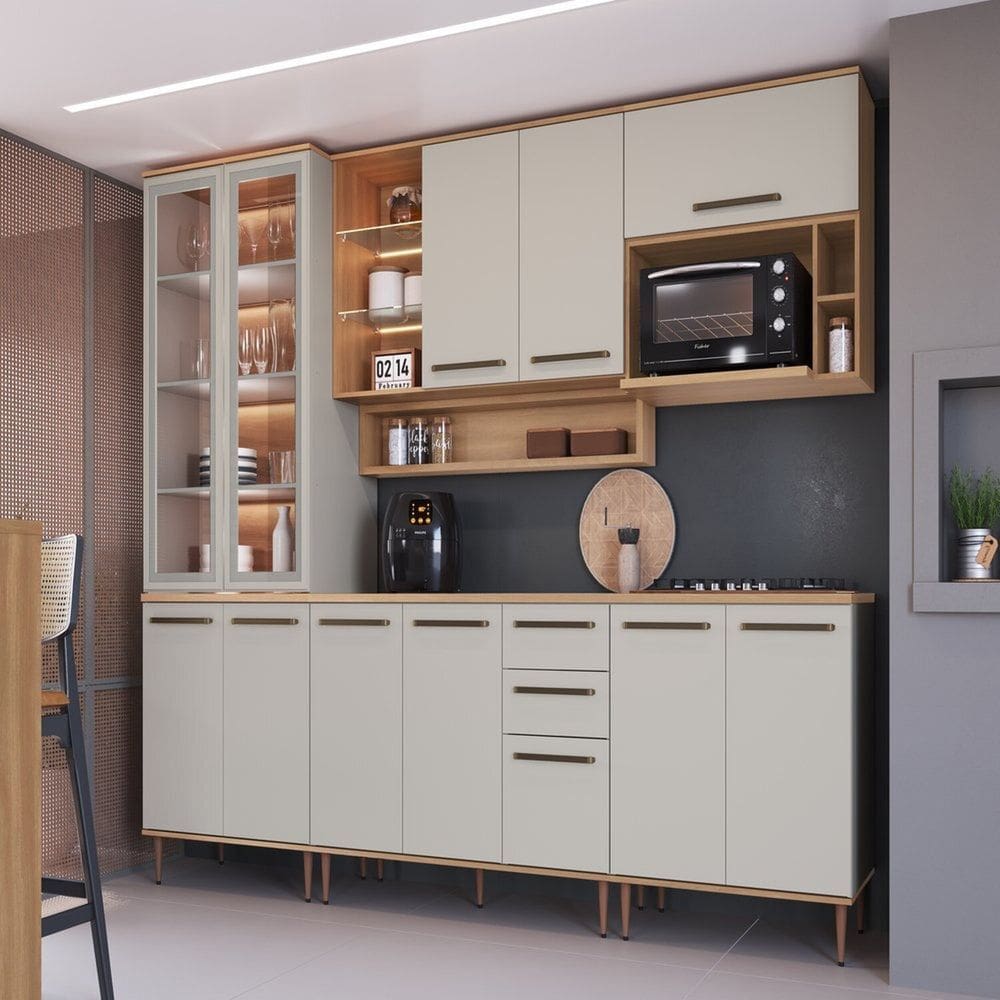 Cozinha Modulada Completa 8 Peças com Cristaleira 12 Portas 2 Gavetas Isabelle Freijó / Arenas