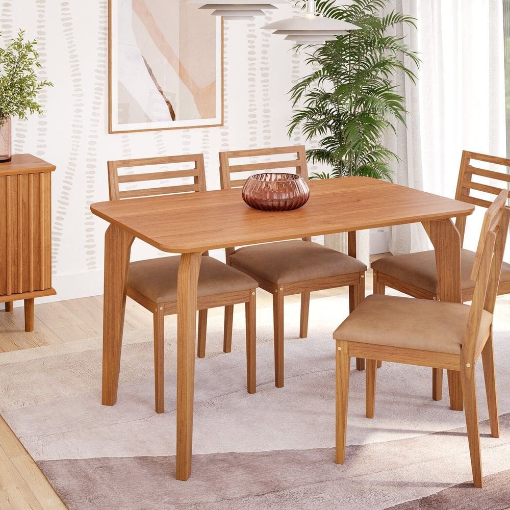 Sala de Jantar Mesa Papaia 130cm sem Vidro com 4 Cadeiras Juparanã Cinamomo / Kaki