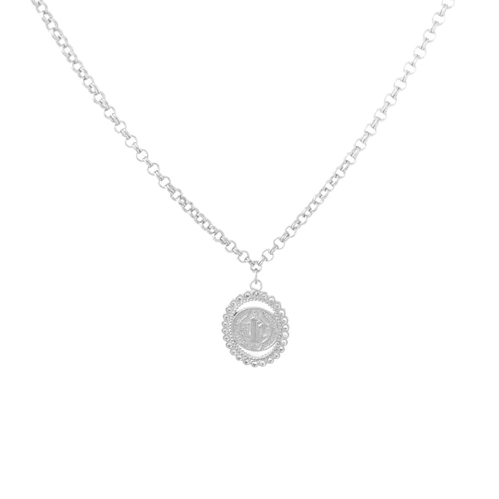 Colar Elo Português Com Medalha de São Bento Banhado a Prata